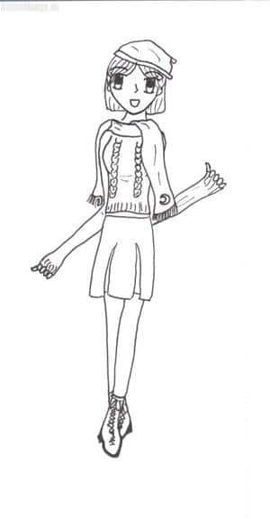 mädel mit rock, schal und mütze