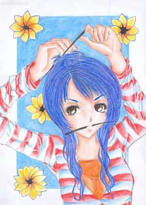 Mädchen steckt sich Haare hoch