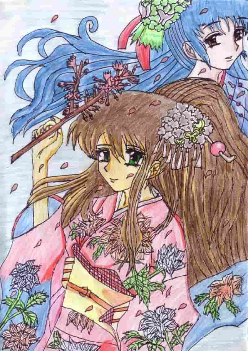 Zwei mädchen vom titelblatt der Animania