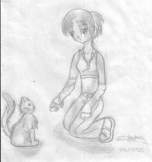 Skizze1: Mädchen mit Katze