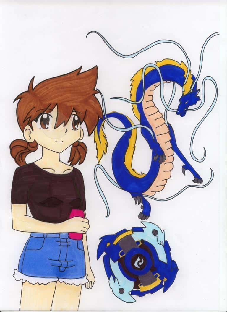 Hlary Tatibana mit Zopf und BitBeast (Draiser)