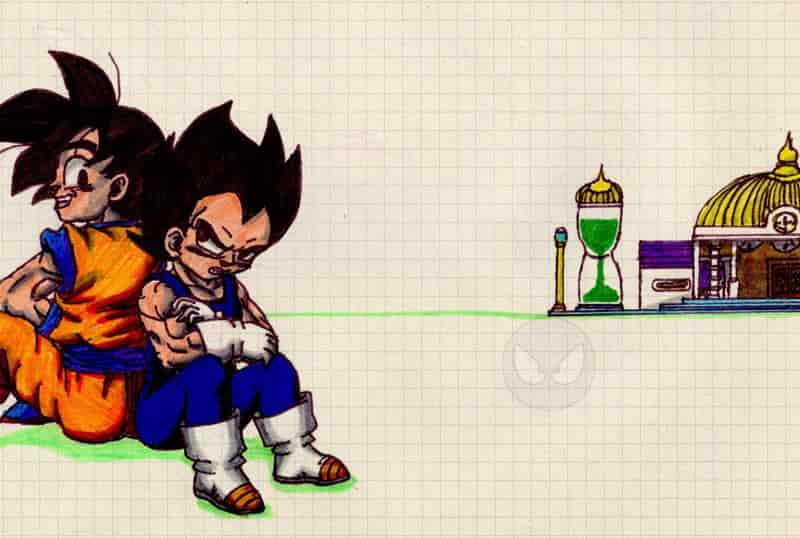 Vegeta und Kakarott in einem Raum