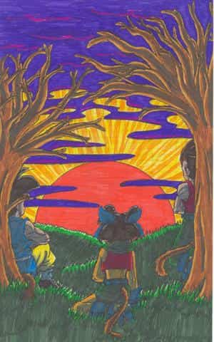 Kakarott, Vegeta and Siona are watching the sunset