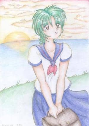 Schulmädchen im Sonnenuntergang