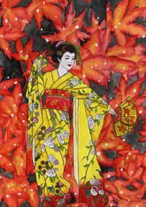 geisha with red maples