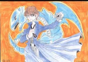 Seto Kaiba and the white Dragon with cold eyes