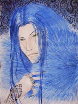 Der mysteriöse Mann mit den langen blauen Haaren und plüsch