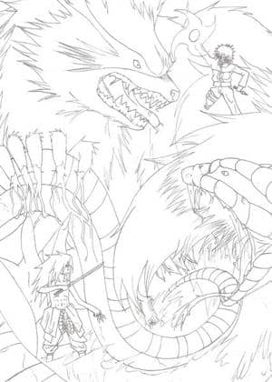 Sasuke vs Naruto & Manda vs Kyuubi (outlines)